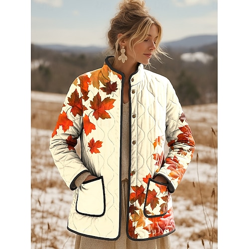  Femmes Veste matelassée Chaud Léger Imprimé Élégant Actif Quotidien Fleuri Extérieur Vacances Maison Occasionnel Long Col montant Coupe régulière manche longue Vêtements d'extérieur Jaune clair