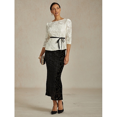  Femmes Hauts en dentelle Fleuri Graphique Élégant Col Bateau Hauts Réguliers Blanche Été Printemps Automne