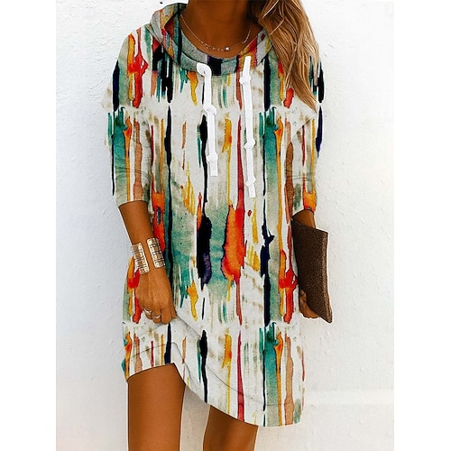  Damen Minikleid Etui-Kleid Shiftkleid Party Lässig Boho Outdoor Heim Sport Lässiger Schnitt Blumen Grafik Langarm Mit Kapuze Gelb Rosa Purpur Grün Frühling Herbst Winter