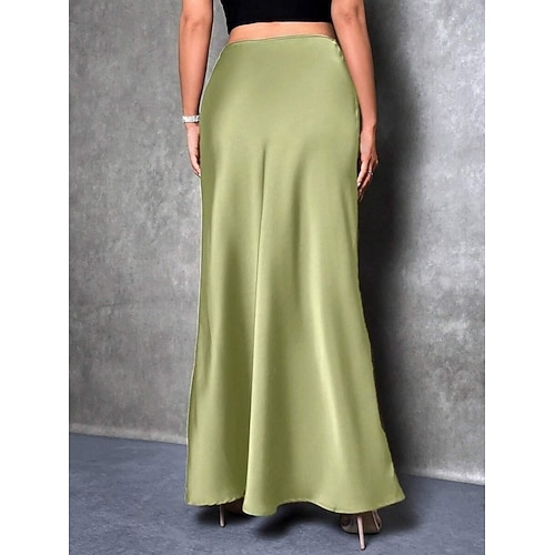  Femmes Jupe Moulant Élégant Mode Maxi Taille haute Jupes Uni Non Elastique Soirée Rue Argent Rose Claire bleu marine Bleu Printemps Satin Polyester
