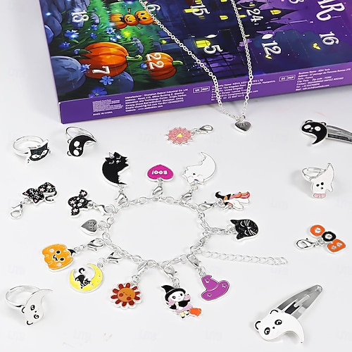 Halloween Advent Calendar 2025 for Girls and Boys With 24 Days Unique Gift Countdown Calendar Spooky Castle Design Blind Box DIY Creative Charm Pendant Bracelet