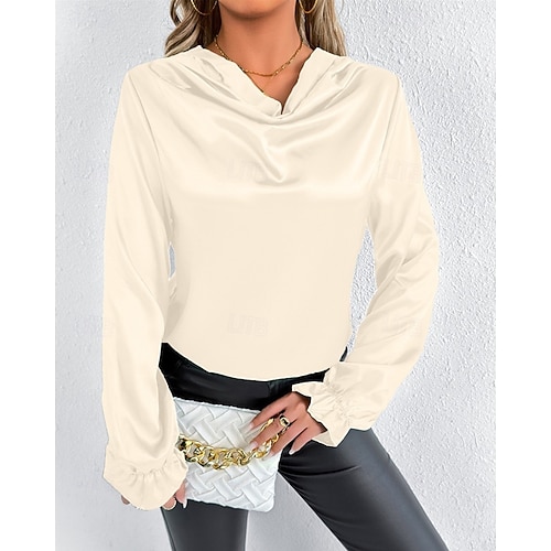  Per donna Camicia Camicia in raso Tinta unica Elegante Casual Manica Lunga Scollo a Cascata Top Regolari Quotidiano Uscire Drappeggiato Nero Rosa Verde Albicocca Primavera Autunno