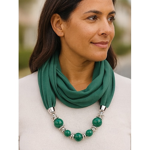 Colier eșarfă caldă multicoloră pentru femei - eșarfă infinită ușoară cu pandantiv și mărgele, accesoriu elegant și la modă pentru petreceri și ținute casual