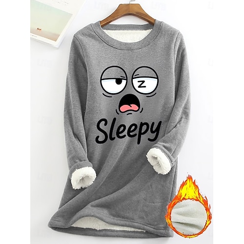  Dámská mikina s potiskem, teplá, ležérní, chlupatá, s dlouhým rukávem, kulatý výstřih, běžné tílko, street casual, žlutá, růžová, tmavě růžová, modrá, šedá, jaro, podzim, zima