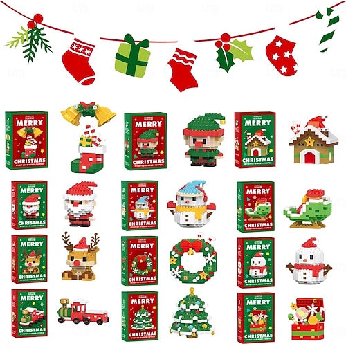  Bausteine im Weihnachtsmann-Design, 12er-Pack Weihnachtsbausteine, Ornamentspielzeug, Mini-Baufiguren, Weihnachtsstrumpffüller, Partygeschenke, ideal als Weihnachts-, Neujahrs- und Geburtstagsgeschenk