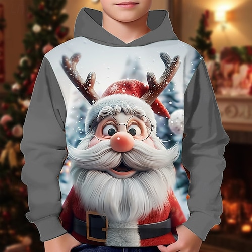  Natale Ragazzi 3D Grafico Babbo Natale Felpa con Cappuccio Manica Lunga Primavera Autunno Moda Streetwear Bambini 4-12 Anni Con cappuccio All'aperto Casuale Quotidiano Vestibilità regolare
