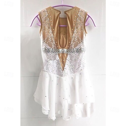 Figure Skating Dress Women's Girls' Ice Skating Dress White Patchwork  Asymmetric Hem Spandex High Elasticity Training Professional Competition Skating  Wear Classic Crystal / Rhinestone Sleeveless Ice 2026 - 326.99