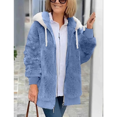  Dam Fleece-jacka Vardaglig jacka Hoodiejacka Bekväm Andningsfunktion Dragkedja Ficka Ledigt Ensfärgat Semester Gata Ledigt Dagliga kläder Dragkedja Normal Huva Normal Långärmad Ytterkläder Svart Vit