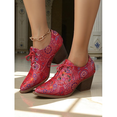  scarpe col tacco oxford stringate con motivo paisley vintage anni '50 da donna - scarpe eleganti con tacco a blocco retrò per professionisti artistici e abbigliamento da ufficio autunnale