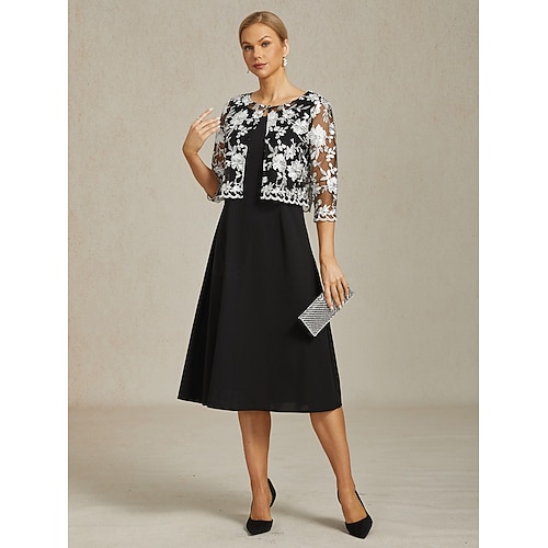  Жен. Блейзер Легкость Кружева Вышивка Элегантный стиль Цветочный принт Официальные Короткая "Круглый вырез ""под горло""" Стандартный Рукав 3/4 Верхняя одежда Черный Лето Весна