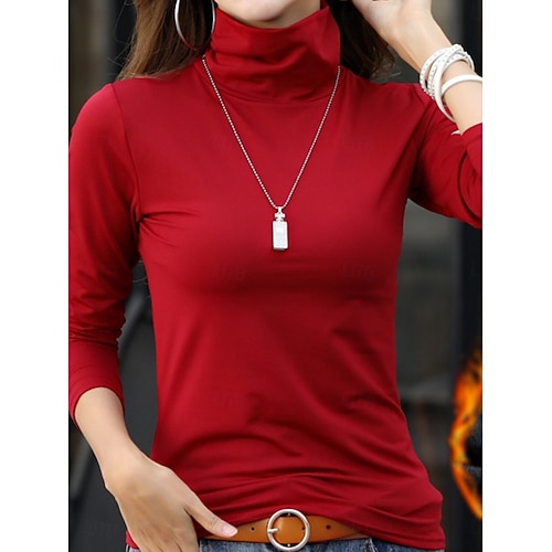  Pentru femei Bluză Culoare solidă Stilat Casual Manșon Lung Guler Pe Gât Topuri obișnuite Zilnic Zdrobit Negru Alb Roșu Vin Maro Trifoi Primăvară Toamnă Iarnă
