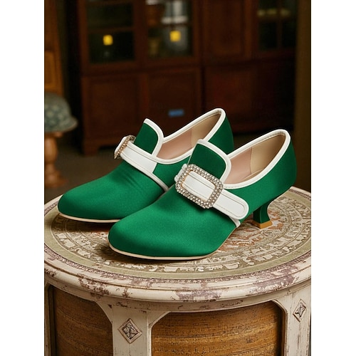  Women's 1920s Vintage Victorian Buckle Heels - Edwardian Satin Kitten Heel Dress Shoes for Lolita, Rococo and  Gatsby Party or Cosplay Outfits