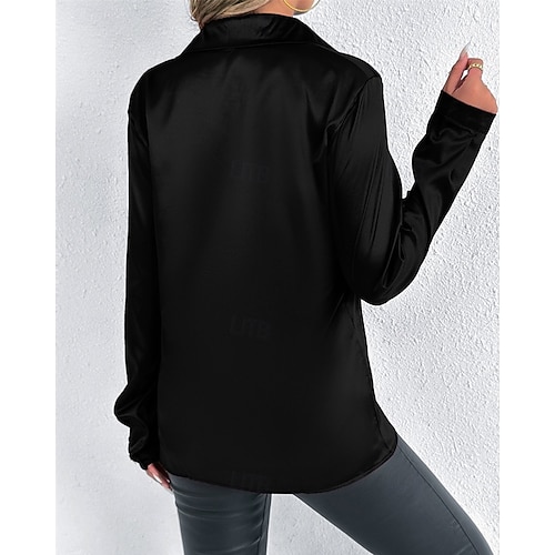  Per donna Camicia Camicia in raso Tinta unica Elegante Casual Manica Lunga Colletto a Camicia Top Regolari Quotidiano Uscire Bottoni Nero Bianco Beige Primavera Autunno