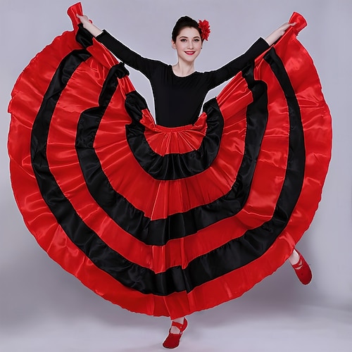 Pentru femei Flamenco Senorita Dans Costum de dans tango Stilat Poliester Roșu-aprins Fustă
