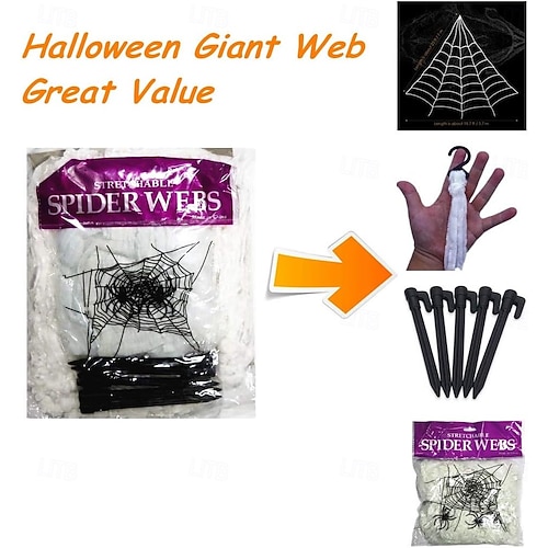  Halloween Spider Web 22.9 X 18 Ft Triangle Web with Gutter Hook Set White Halloween Spider Web with Gutter Hook Set Easy to Decor Outdoor Yard