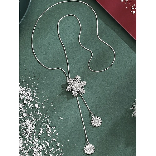  Snøfnugg-anhengskjede til dame – elegante lange smykker med krystalldetaljer for damer, vintermote og julegave