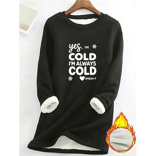  Γυναικεία Πιτζάμες με φλις επένδυση και πουλόβερ Φούτερ πουλόβερ Pullover Φούτερ Γράμμα Ζεστό Κομψό στυλ street Καθημερινό Μακρυμάνικο Στρογγυλή Ψηλή Λαιμόκοψη Μακριές μπλούζες