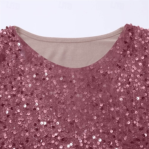  Femmes T-shirt Couleur Unie Mode Élégant Classique manche longue Col ras du cou Hauts Réguliers Quotidien Week-end Paillettes Patchwork Rose Claire Printemps Automne