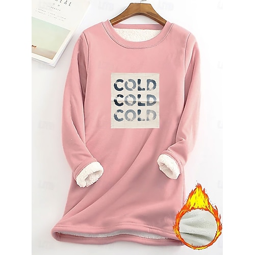  Pull femme sweat graphique lettre chaud décontracté duveteux manches longues col rond long hauts street casual rose clair noir rose foncé bleu printemps automne hiver