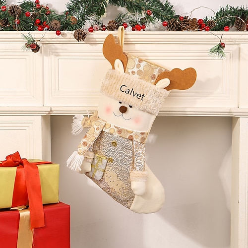  Meia de Natal personalizada com nome personalizado, rena dourada, meias longas para decoração de árvore de Natal, presente perfeito para o Natal &celebrações de ano novo