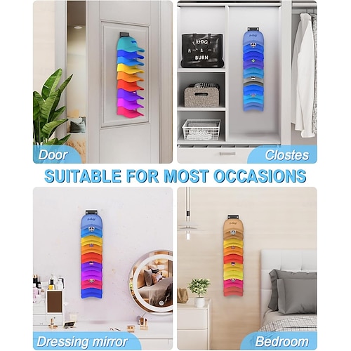  2 Pack Hat Organizer for Baseball Caps, Strong Adhesive Hat Rack for Wall, Multilayer Hat Storage Display Holder, Wall Mounted Hat Hooks Hold up to 18 Hats for Closet Door and Bedroom