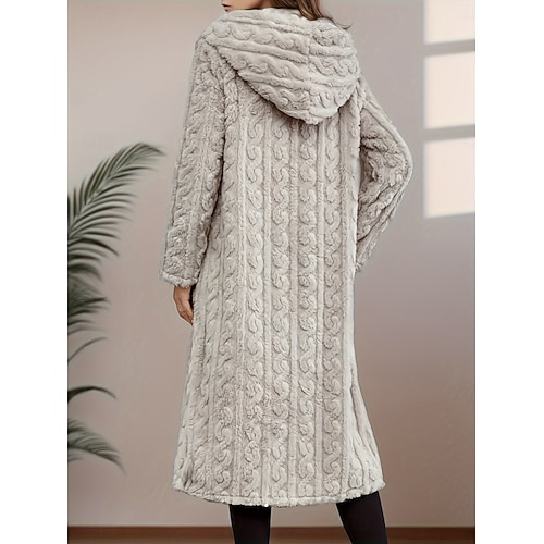  Dam Vinterkappa Sherpajacka Bekväm Andningsfunktion Ficka Ledigt Slät Semester Gata Ledigt Dagliga kläder Öppen front Lång Huva Normal Långärmad Ytterkläder Svart Aprikos Beige Vår Höst