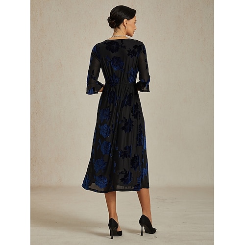 Sukienka midi z weluru dla kobiet sukienka w kształcie litery A elegancka na urodziny na koktajlową imprezę dla gościa weselnego welurowa codzienna regularny krój kwiatowa pół rękaw dekolt w  Sukienka midi z weluru dla kobiet sukienka w kształcie litery A elegancka na urodziny na koktajlową imprezę dla gościa weselnego welurowa codzienna regularny krój kwiatowa pół rękaw dekolt w