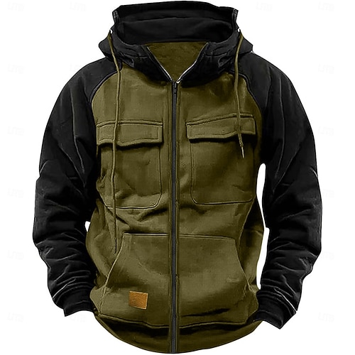 Hombre Sudadera Sudadera con capucha y cremallera completa Sudadera táctica con capucha Rojo tinto Negro Rosa Verde Ejército Azul Piscina Con Capucha Plano Táctico Deporte Diario Ropa de calle Fresco