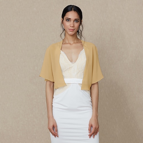 jackets and wraps for formal dresses Shawls Women's Wrap Bolero Shrug Coats / Jackets Elegant Sun Protection  Short Sleeve Chiffon Wedding Wraps With Pure Color For Formal Spring & Fall  dress to impress 2026