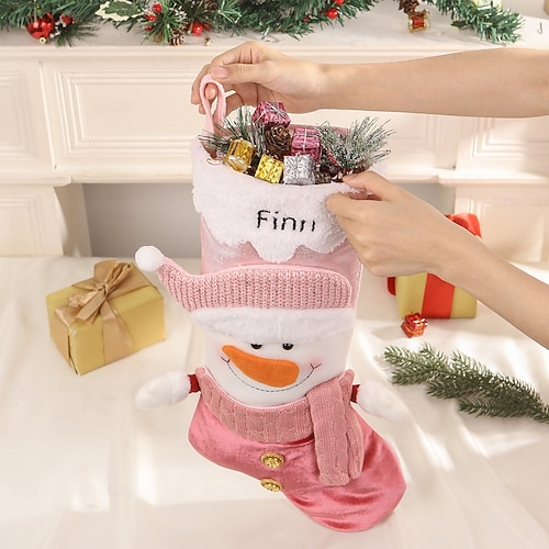  Meia de natal personalizada com boneco de neve e nome personalizado, grande sacola de presente para festas de natal, decoração perfeita para o natal &celebrações de ano novo