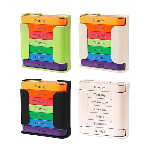  7 päivän suurikapasiteettinen kannettava pillerijärjestäjä vedenpitävä lääkejärjestäjä pinottavat pillerikotelot, joissa on 4 lokeroa päivässä matkaystävällinen ikääntyneille sopiva pillerikotelo