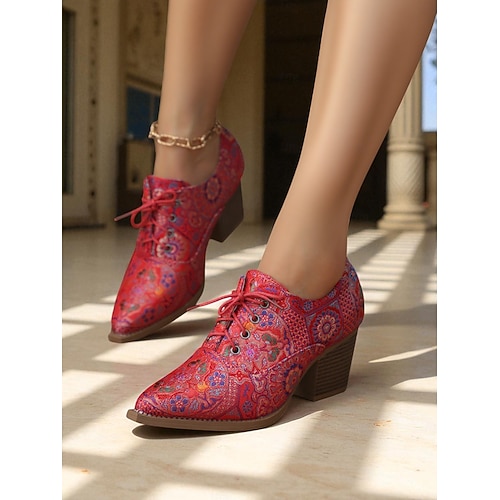  scarpe col tacco oxford stringate con motivo paisley vintage anni '50 da donna - scarpe eleganti con tacco a blocco retrò per professionisti artistici e abbigliamento da ufficio autunnale