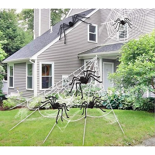  Halloween Spider Web 22.9 X 18 Ft Triangle Web with Gutter Hook Set White Halloween Spider Web with Gutter Hook Set Easy to Decor Outdoor Yard