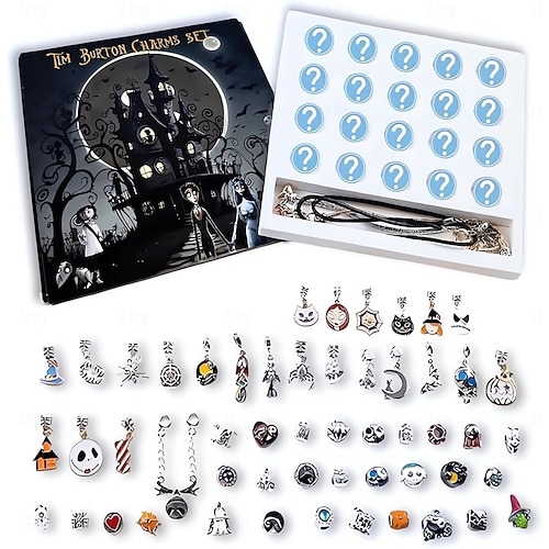  Halloween Advent Calendar Treasures Charm Bracelet Bead Bulk Set Advent Calendar 2025 Jewelry DIY Ornament Making Kit Halloween Horror Favors Night Countdown Decorations Before Christmas Gift