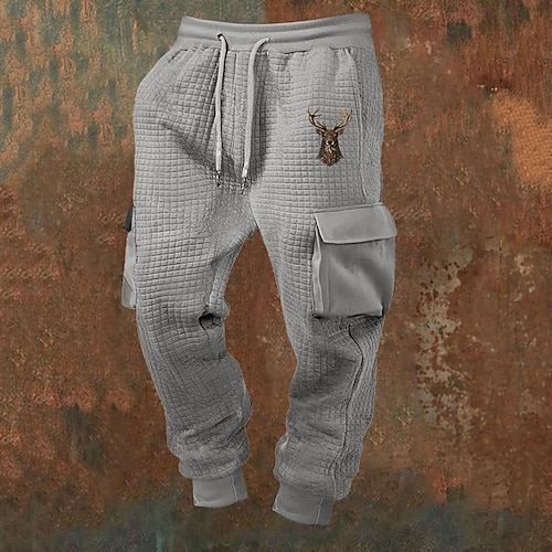  Men's Sweatpants Joggers Trousers Waffle Pants Drawstring Pocket Elastic Waist Deer Comfort Sports Outdoor Daily Fashion Casual Black White Micro-elastic