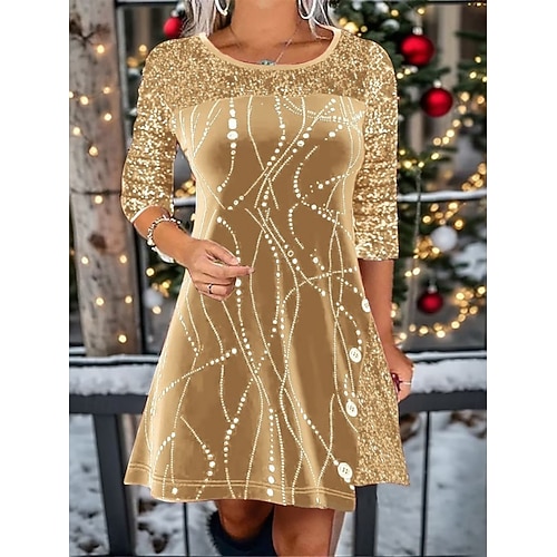  Vestido Mini de Terciopelo para Mujeres Vestido en A Casual Diario Vacaciones Ajuste Regular Gráfico Manga Larga Cuello Redondo Rojo Dorado Verde Otoño Invierno