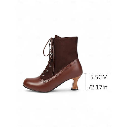 Botas femininas estilo vitoriano vintage, estilo anos 1920, com cadarço – botas de salto bicolores, marrom e verde-oliva, com detalhes em brogue para cosplay, steampunk e looks de outono