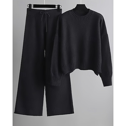  Dame Mote Gatemote Genser Buksesett Bolero topp Langermet Crew-hals Helfarge Snorer utendørs Arbeid Avslappet Svart Rød Brun Høst Normal