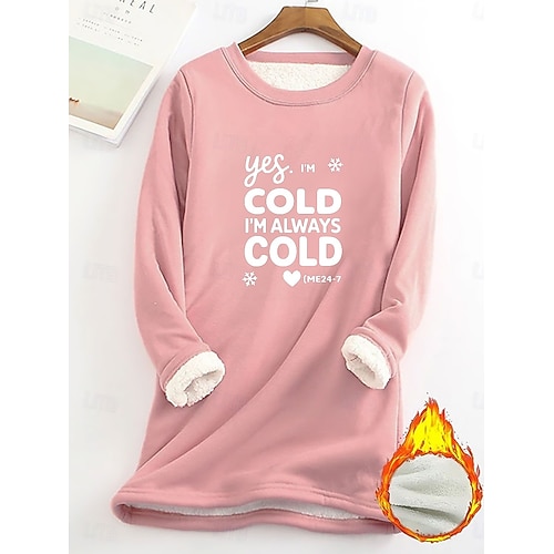  Γυναικεία Πιτζάμες με φλις επένδυση και πουλόβερ Φούτερ πουλόβερ Pullover Φούτερ Γράμμα Ζεστό Κομψό στυλ street Καθημερινό Μακρυμάνικο Στρογγυλή Ψηλή Λαιμόκοψη Μακριές μπλούζες