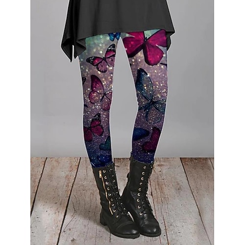  Damskie Getry Urlop Zabytkowe Moda Do kostek Wysoka talia Kwiaty Graficzny Kształt listka Drukowanie Keep Warm Miękka Oddychający Elastyczny Urlop Ulica Czarny Czerwony Granatowy Niebieski Wiosna