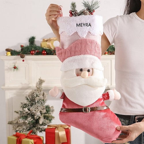  Meia de Natal personalizada com nome do Papai Noel, grande sacola de presente para festas de Natal, decoração perfeita para o Natal &celebrações de ano novo