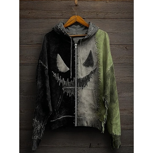  Damen Hoodies mit Reißverschluss Grafik Punk Aktiv Vintage Langarm Mit Kapuze Normale Oberteile Heim Alltagskleidung Lässig Patchwork Grün Herbst Winter