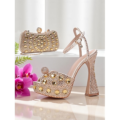 Women's Rhinestone Platform High Heel Sandals with Matching Clutch - Sparkly Formal Dress Shoes for Cocktail Parties, Weddings and Elegant Events 2026 - $129.99 Women's Rhinestone Platform High Heel Sandals with Matching Clutch - Sparkly Formal Dress Shoes for Cocktail Parties, Weddings and Elegant Events 2026 - $129.99