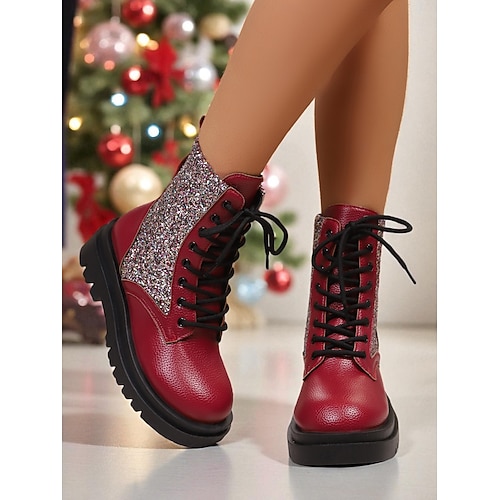 Botas Estilo Miltar Burdeos Mujer Cordones Y Suela Dentada DB-3355
