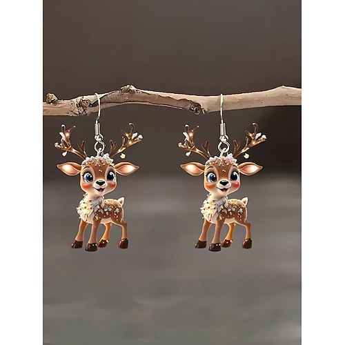 Weihnachtsgeschenk für Damen: Acryl-Rentier-Ohrringe, niedliches Weihnachtsdesign mit Weihnachtsmannmütze, lustiges festliches Accessoire für Partys und Feiern.