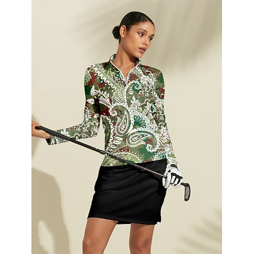 Mujer Camisas de polo Verde Manga Larga Camiseta Ropa de golf para