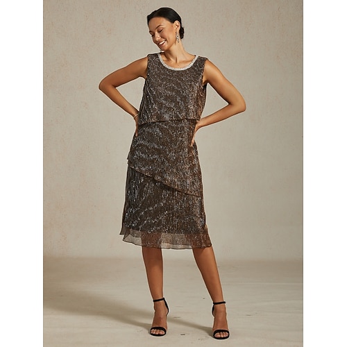 Femmes Robe Midi Robe fourreau Robe Plissée Robe dos nu Élégant Fête Formel Soirée robe demoiselle d honneur Cocktail Coupe régulière Couleur Unie Sans manches Col ras du cou Marron Été Printemps  Femmes Robe Midi Robe fourreau Robe Plissée Robe dos nu Élégant Fête Formel Soirée robe demoiselle d honneur Cocktail Coupe régulière Couleur Unie Sans manches Col ras du cou Marron Été Printemps