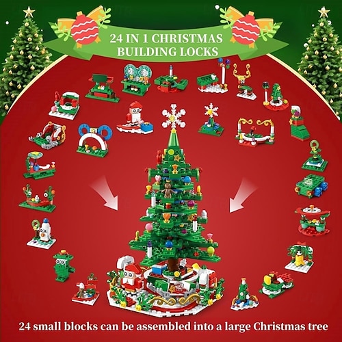 Ημερολόγιο έλευσης χριστουγεννιάτικων δέντρων με δομικά στοιχεία με φως LED, ημερολόγιο αντίστροφης μέτρησης για χριστουγεννιάτικο κουτί δώρων, δομικό στοιχείο 24 ημερών για παιδιά ενηλίκων  Ημερολόγιο έλευσης χριστουγεννιάτικων δέντρων με δομικά στοιχεία με φως LED, ημερολόγιο αντίστροφης μέτρησης για χριστουγεννιάτικο κουτί δώρων, δομικό στοιχείο 24 ημερών για παιδιά ενηλίκων