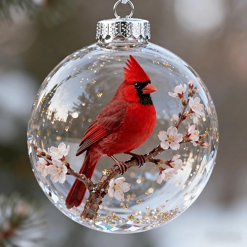 2026年 自然鳥の透明なクリスマスオーナメント、カーディナル鳥の