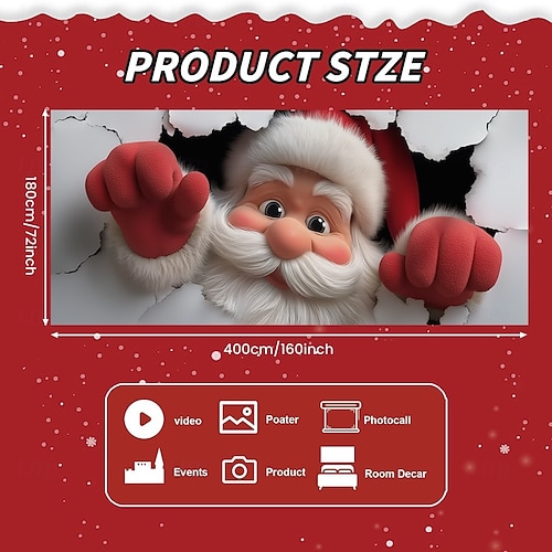  כיסוי לדלת מוסך לחג המולד, סנטה קלאוס פורץ דרך קיר, רקע תלת מימד גדול, קישוט מסיבה עונתי לחג המולד, חג המולד, ברכה לחצר ביתית
